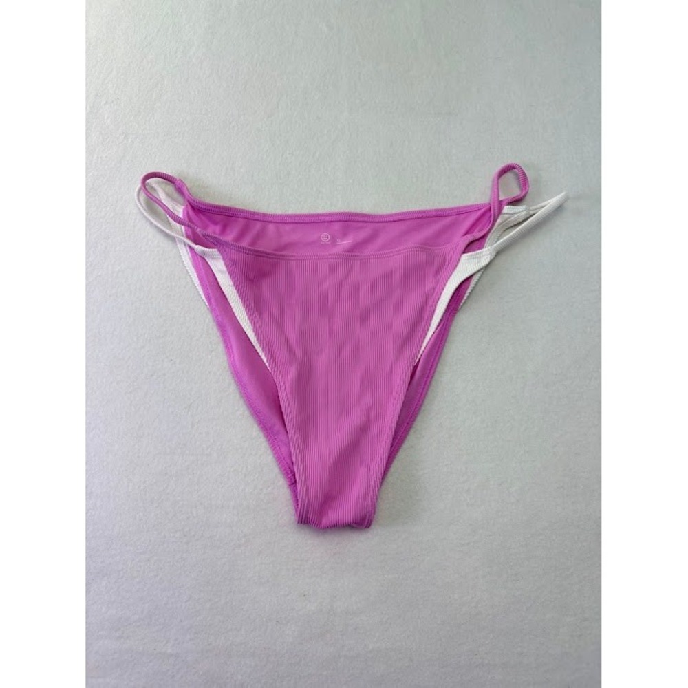 Gilly Hicks Bikini Bottom Women XL Pink Ribbed High Leg Cheeky Swim
